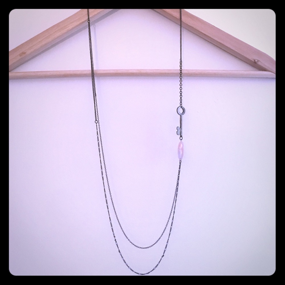 Urban Outfitters Rose Quartz Key Bronze Necklace